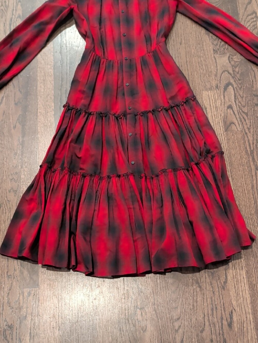DSQUARED2 Red and Black Plaid Tiered Long-Sleeve Shirt Dress - Picture 3 of 7